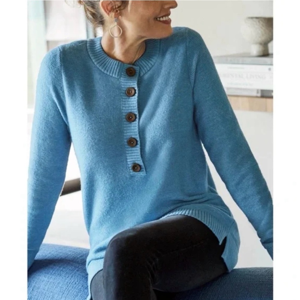 Jill‎ Blue Half Button Crew Neck Pullover Sweater Size XL